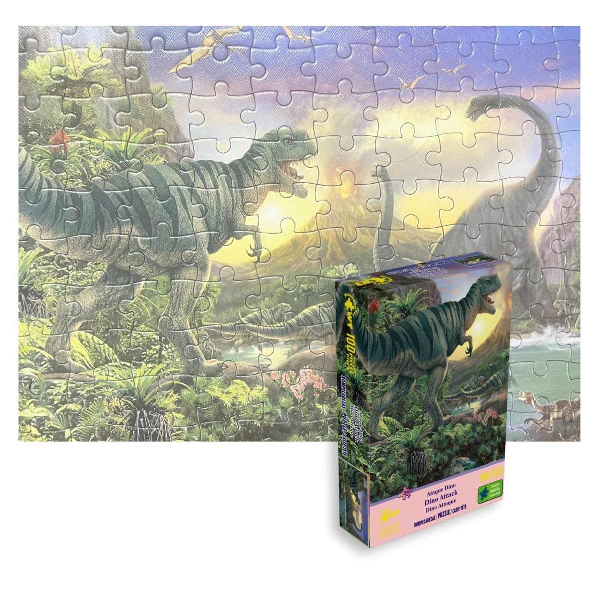Rompecabezas Gold Edition Ataque Dino 100 piezas